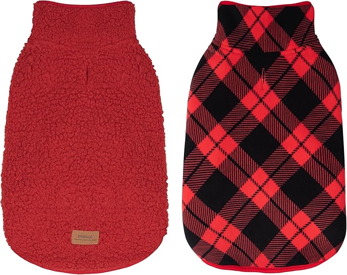 cyeollo Small Dog Coat, Sherpa Dog Winter Coat Reversible Warm Fleece Dogs Jackets Sweater Vest for Small Dogs Male with Leash Hole, Soft Cold Weather Pet Clothes, Buffalo Plaid L