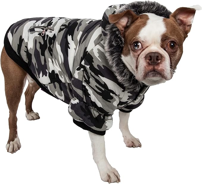 PET LIFE Classic Metallic Fashion Pet Dog Coat Jacket Parka w/ 3M Insulation and Removable Hood, X-Small, Deer Pattern