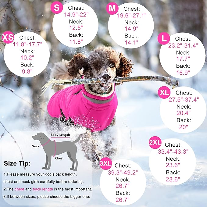 Dogcheer Dog Coat, Waterproof Dog Jacket with Harness, Reflective Adjustable Puppy Winter Coat with Zipper, Christmas Pet Snow Jacket Clothes for Small Medium Large Dogs - Pink M