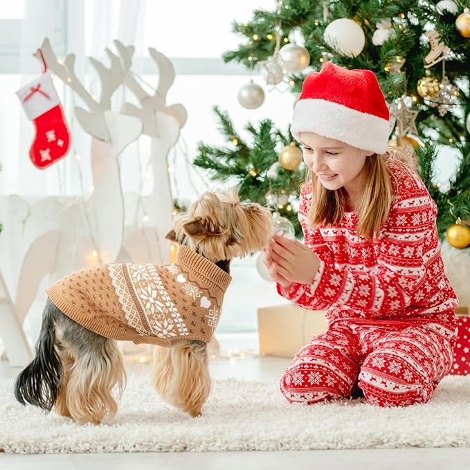 SCENEREAL Dog Sweaters for Large Medium Small Dogs, Soft, Warm Turtleneck Puppy Clothes Sweatshirt, Knitted Ugly Dog Christmas Outfits, Argyle Xmas Pet Cold Weather Coat for Girls Boys
