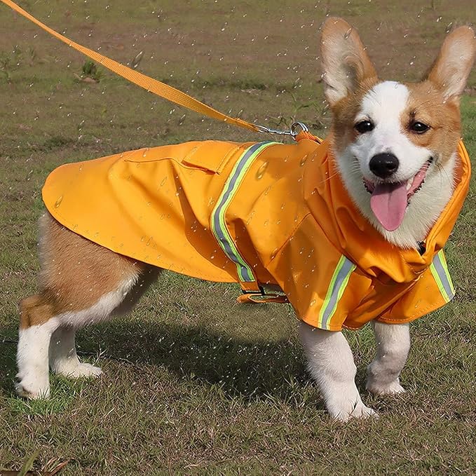 Reflective Strip Dog Raincoat, Ultra - Light Breathable Waterproof Rain Jacket with Hood, Adjustable Sizes for Small/Medium/Large Dogs, (4XL)