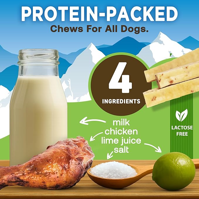 EcoKind Premium Gold Yak Cheese Himalayan Dog Chews, Dog Treats Large Breed, All Natural, High Protein Dog Chew, Chicken, Large - 5 Chews