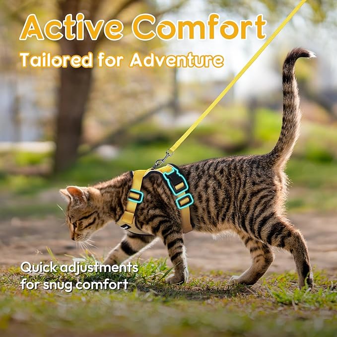 Dooradar Cat Harness and Leash Set, Escape Proof Safe Adjustable Kitten Vest Harnesses for Walking, Easy Control Soft Breathable Mesh Jacket with Reflective Strips for Cats, Yellow, S