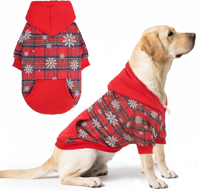 PUPTECK Fall Winter Dog Hoodie Pet Sweatshirt Soft Warm Clothes Fleece Lined with Hat for Small Medium Large Dogs, Pocket Design, Snow XL
