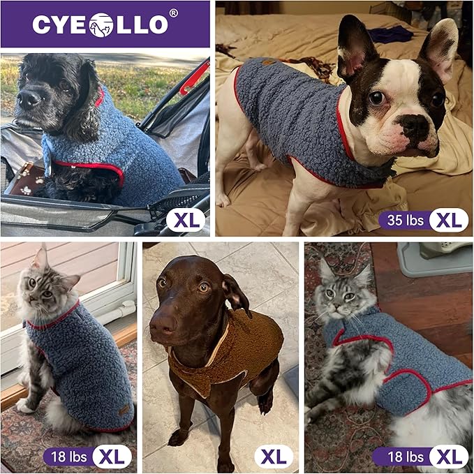 cyeollo Warm Dog Coat Fleece Sherpa Winter Sweater Coats, Turtleneck Dog Jacket Vest for Small Medium Large Dogs with Leash Hole, Soft Reversible Pet Coats for Cold Weather, Burgundy, XL