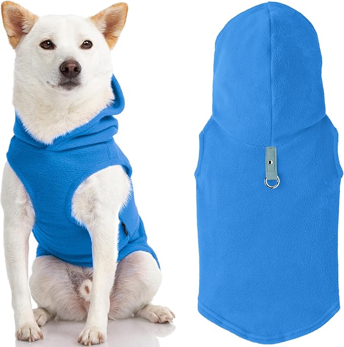 Gooby Fleece Vest Hoodie Dog Sweater - Blue, X-Small - Warm Pullover Dog Hoodie with O-Ring Leash for Small to Medium Dogs