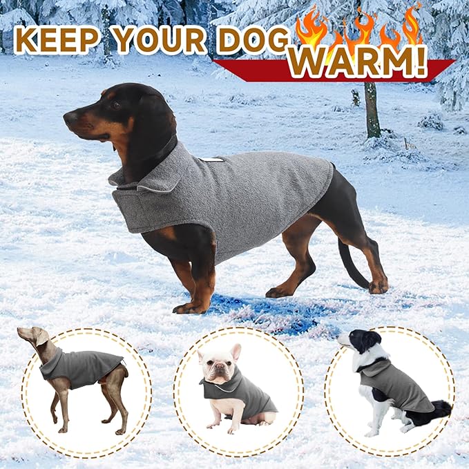 Fleece Dog Coat Pet Jacket Reflective for Cold Weather for Extra Large to Small Pets(Grey,M)