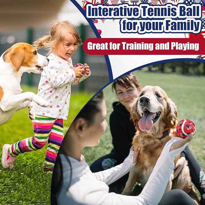 36 Pcs Independence Day Dog Squeaky Tennis Balls 2.5 Inch Interactive Pet Toys Ball for Small Medium Large Dog Plush Chew Toys Teeth Cleaning for Aggressive Chewers Cat Interactive Training