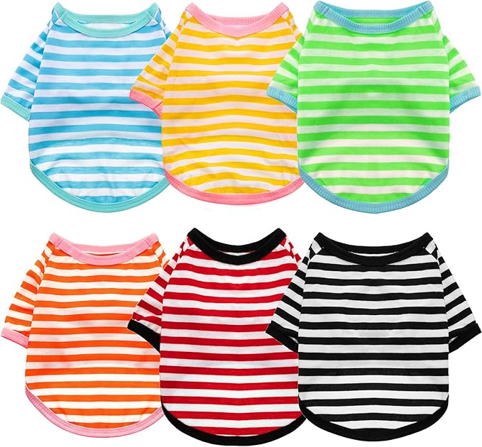 Geyoga 6 Pieces Dog Striped T-Shirt Cotton Breathable Pet Apparel Colorful Puppy Sweatshirt Clothes for Small to Medium Dogs Puppy(S)