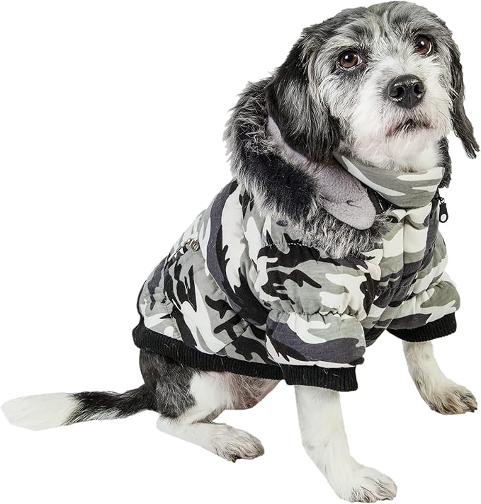 PET LIFE Classic Metallic Fashion Pet Dog Coat Jacket Parka w/ 3M Insulation and Removable Hood, X-Small, Deer Pattern
