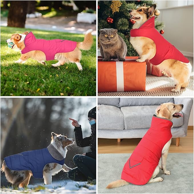 Dog Coat, Waterproof Dog Winter Jacket with Pocket, Reflective Adjustable Pet Snow Vest, Warm Cozy Fleece Sweater for Small Medium Extra Large Dogs - Purple, M
