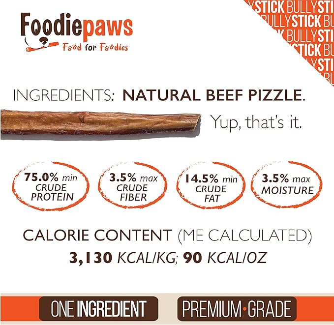 FOODIEPAWS 6 Inch Bully Sticks for Dogs, 15 Pack | All Natural, Grass-Fed Beef | High Protein, Rawhide-Free, Fully Digestible Dog Chews | Long Lasting Dental Treats for All Breeds
