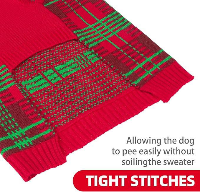 PUPTECK Dog Christmas Sweaters for Large Medium Small Dogs - Fall Outfit Classic Plaid Style Puppy Holiday Winter Coat Clothes Warm