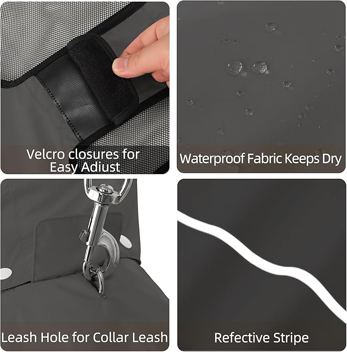 Mile High Life Dog Raincoat, Adjustable Waterproof Pet Rain Jacket, Reflective Hooded Poncho for Small Medium Large Dogs, Lightweight Breathable Pet Rain Coat (Dark Gray,S Chest 18"-22")
