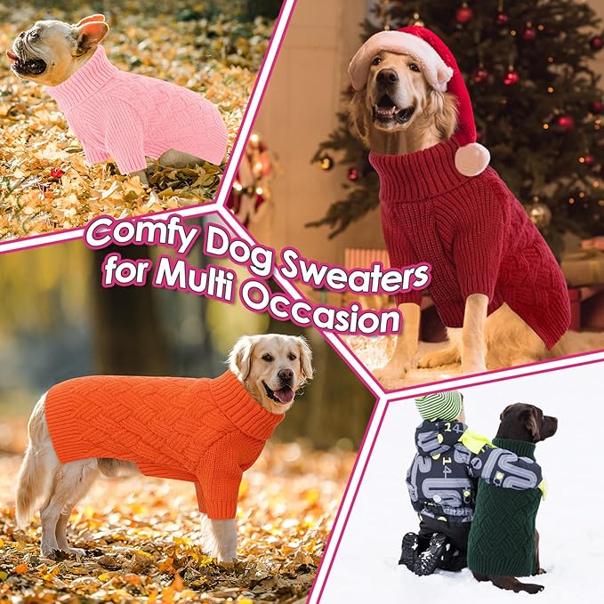AOFITEE Dog Sweater, Warm Dog Sweaters for Large Dogs, Soft Dogs Christmas Sweater, Turtleneck Girl Pet Pullover, French Bulldog Sweaters, Female Pet Sweatshirt Knitwear for Winter Fall (Rose Red)