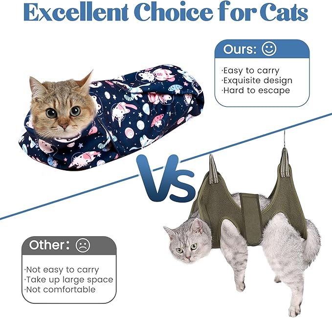 27.6" Cat Grooming Wrap, Cat Wrap for Cutting Nails, Anti-Scratch, Anti-Escape Calming Packaging, Cat Swaddle Wrap, X-Large