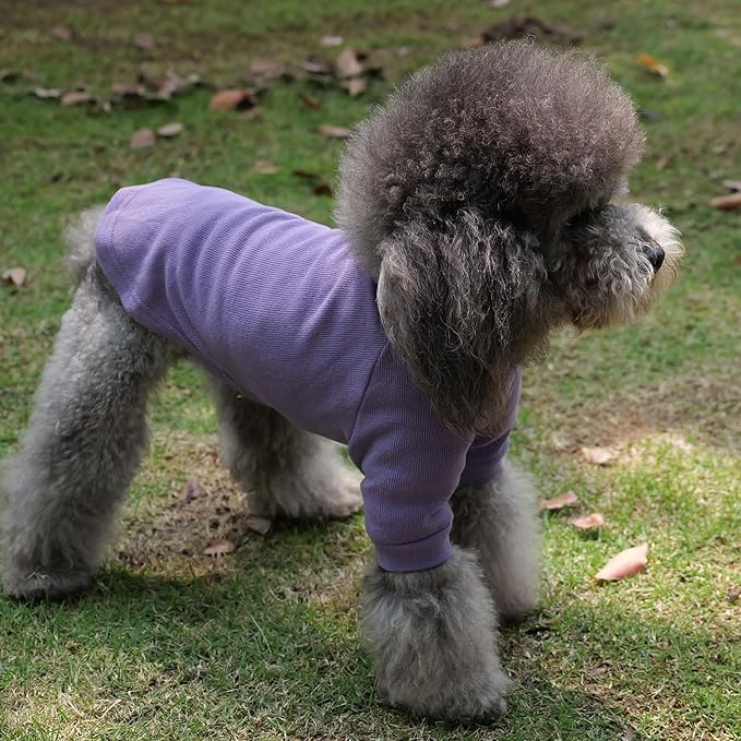 Lovelonglong Ribbed Dog T-Shirt Cotton Knitted Dog Sweaters for All Season Pet T-Shirts for Large Medium Small Dogs Purple XS