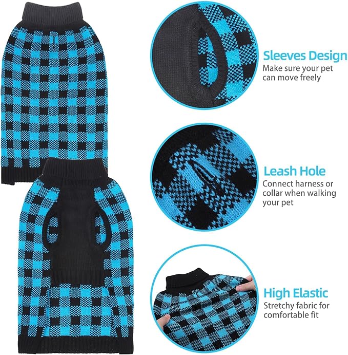 PUPTECK Dog Sweaters for Large Medium Small Dogs - Fall Classic Plaid Style Puppy Holiday Winter Coat Clothes Warm