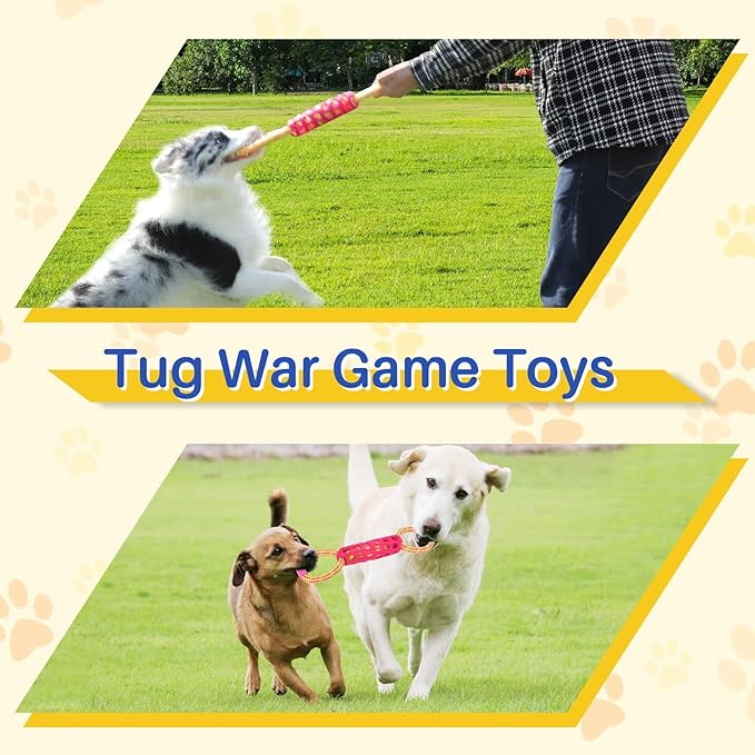 3PCS Dog Rope Toys Tug of War Toy for Medium Large Dogs, Dog Squeaky Outdoor Toys for Water or Pool