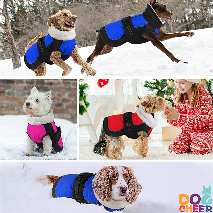 Dogcheer Dog Coat, Christmas Dog Winter Jacket, Waterproof Puppy Fleece Coat for Cold Weather, Adjustable Pet Snowsuit, Turtleneck Sweater for Small Medium Large Dogs - Red, S