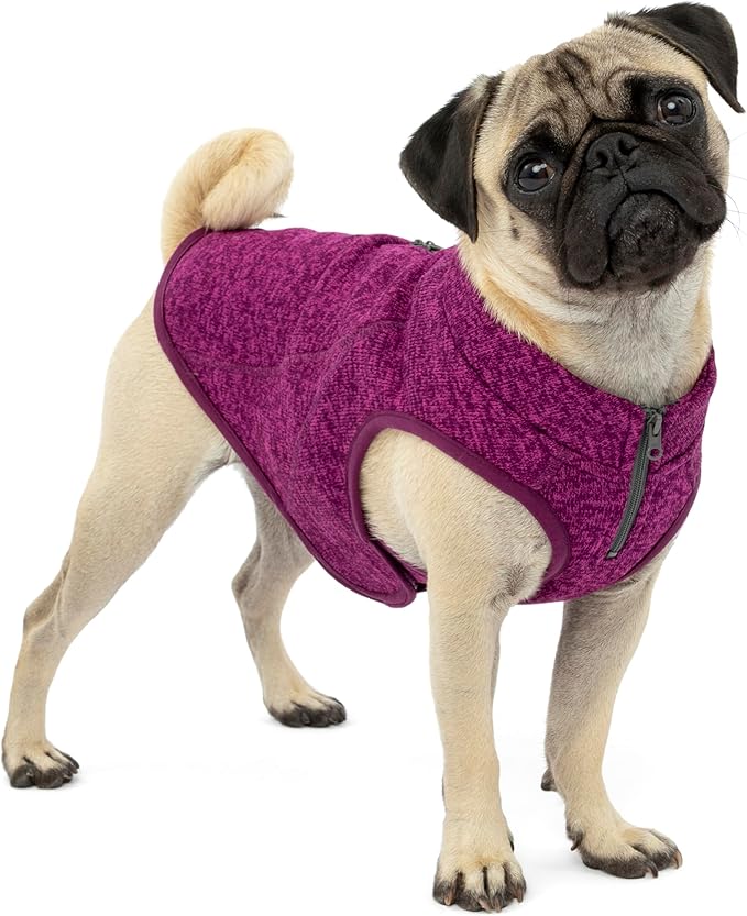 Kurgo Core Sweater - Cold Weather Dog Outfit - Cozy Knit Fleece Layer - Adjustable Neck Dogwear - Reflective Accents - Machine Washable Gear - Heather Violet - X-Small
