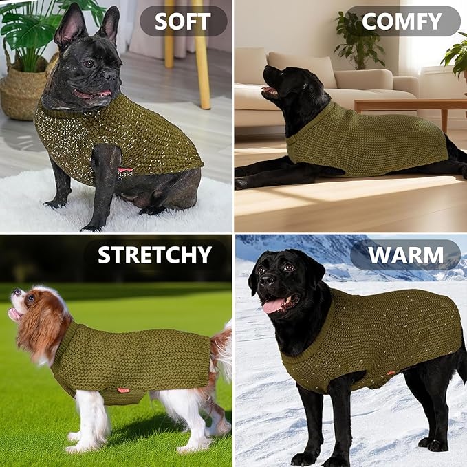 KYEESE Dog Sweater with Leash Hole Warm Pullover with Reflective Yarn for Small and Medium Dogs Male Soft Knit Pullover Boy Dog Coats Cozy Lightweight Thick Sweater,Brown,Large