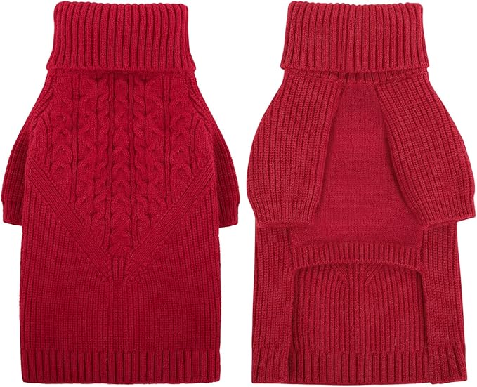 Queenmore Dog Sweater, Puppy Sweater for Small Dogs,Warm Winter Fall Dog Sweaters for Dog Girls Boys, Solid Turtleneck Knit Sweater for Large Medium Dogs,Long Sleeves Christmas Dog Sweater Red,S