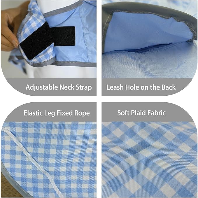 MAMORE Dog Raincoat Reversible,Waterproof Dog Rain Coat Hooded Slicker Poncho with Reflective Strip, Plaid Double Layer Rain Jacket for Small Medium Large Dogs (Light Blue, Medium)