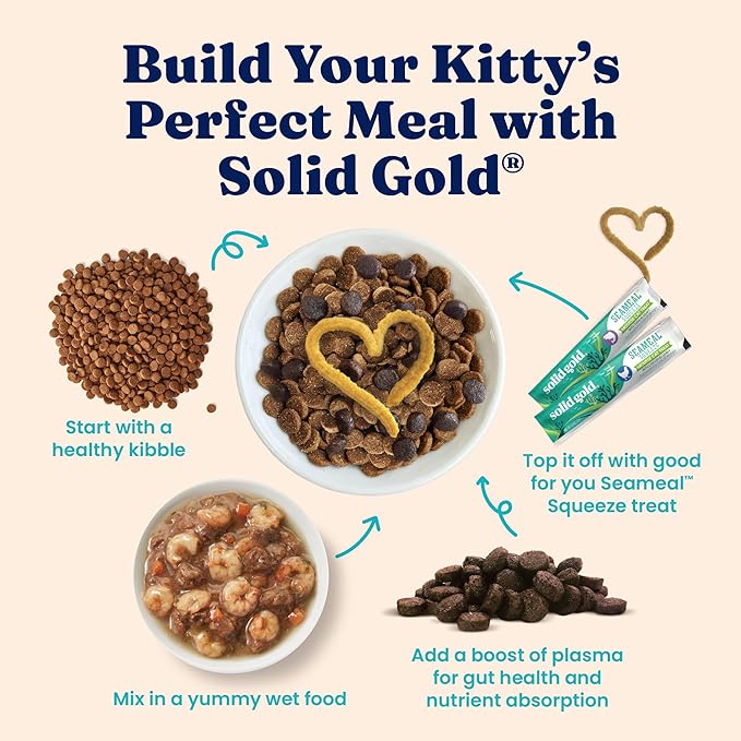 Solid Gold Wet Cat Food Shreds in Gravy - Healthy Canned Cat Food Made w/Real Tuna, Shrimp, Vitamins, Minerals & Taurine - Grain Free & Gluten Free Canned Meals for Cats & Kittens - 24ct/3oz Can
