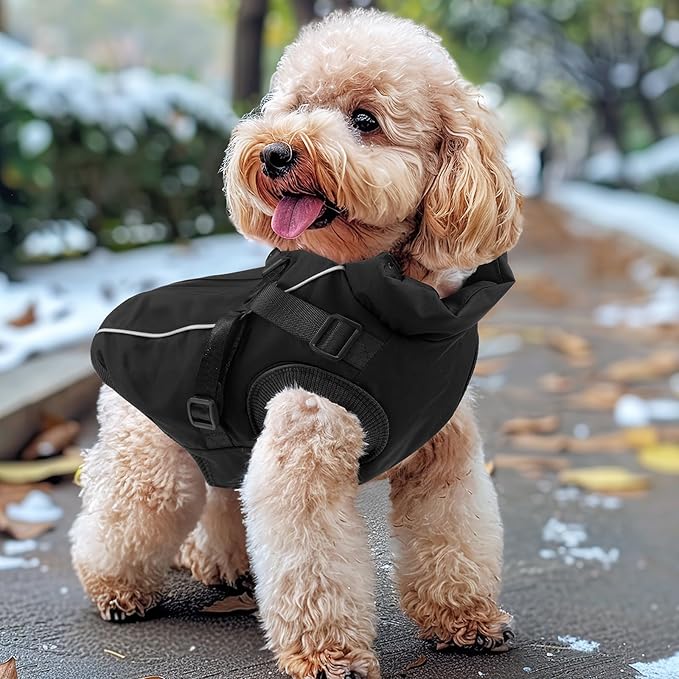 Dog Winter Coat Reflective Water-Resistant Jacket, Fleece Lined Windproof Puppy Coat with Back Zipper & D-Ring, Cold Weather Dog Coats for Small Medium Large Dogs (L, Black)