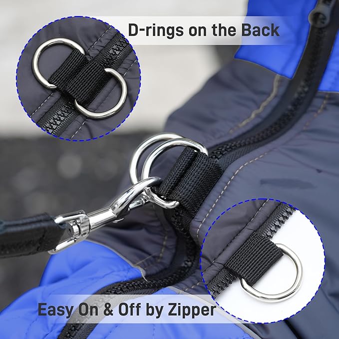 Warm Fleece Dog Coats for Small Dogs,D-Rings Waterproof Puppy Jacket for Cold Winter,Blue S