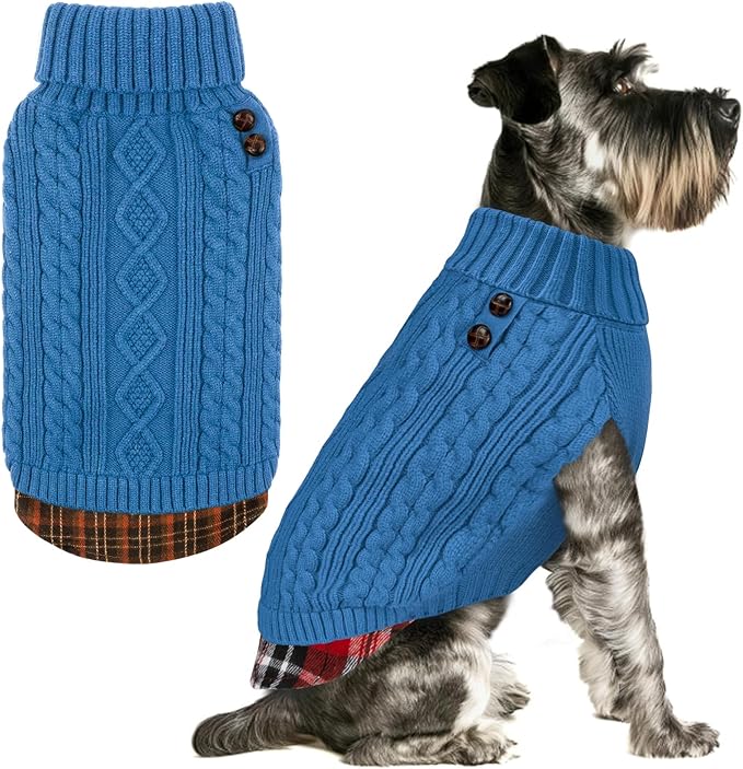 KYEESE Dog Sweater Stretchy Knitwear Cat Clothes Comfy Pet Coat for Fall Winter Cold Weather Warm Turtleneck Small Dogs Sweater with Gingham Patchwork Soft Pullover Dog Sweaters for Small Dogs Male