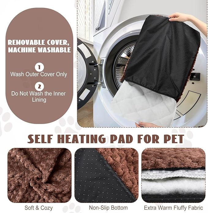 4 Pcs Self Heating Cat Pad Self Warming Cat Bed Dog Heating Pad Washable Thermal Pet Mat for Indoor Outdoor Pet 16 x 20 Inch Removable Non Slip(Coffee)