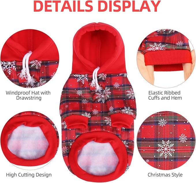 PUPTECK Fall Winter Dog Hoodie Pet Sweatshirt Soft Warm Clothes Fleece Lined with Hat for Small Medium Large Dogs, Pocket Design, Snow S