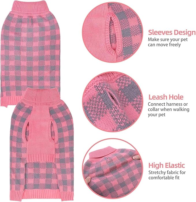 PUPTECK Dog Sweaters for Large Medium Small Dogs - Fall Classic Plaid Style Puppy Holiday Winter Coat Clothes Warm