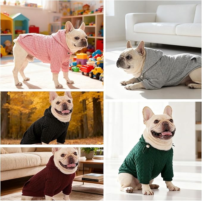 EXPAWLORER Textured Cable Knit Basic Dog Hoodie, Elevated Style Dog Sweater with Leash Hole and Pocket, Soft and Warm Pet Winter Coat, Cold Weather Clothes for Small Medium Large Dogs Cats,Pink XXL