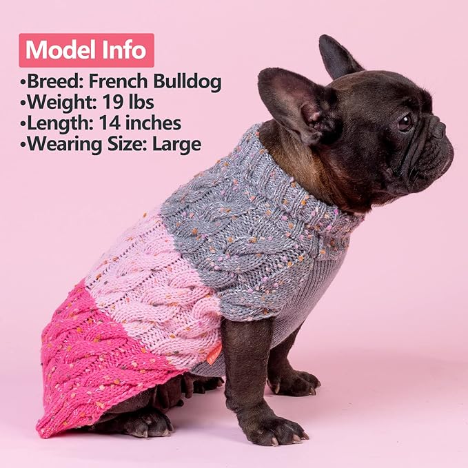 KYEESE Dog Sweater Color Block with Fuzzy Thread Knitted Turtleneck Dog Knitwear with dots in a Variety of Colors for Medium Dogs Fall Winter Dogs Clothes, Pink, XXL