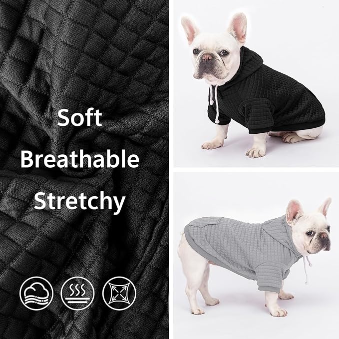 2 Pack Dog Hoodie Sweaters for Small Medium Dogs Warm Dog Clothes for Large Dogs Soft Waffle-Like Laminated Sweatshirt Bulldog (Black+Grey, S (Back: 11.5",Chest: 15.5", Neck: 10"))