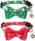 ADOGGYGO Christmas Cat Collar Breakaway with Bowtie Bell - 2 Pack Santa Snowflake Xmas Kitten Collar with Removable Bowtie Christmas Bow tie Collar for Kitten Cat