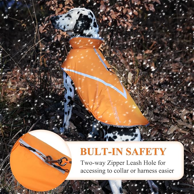 VIVAGLORY Snowrap Dog Coat, Jacket with Harness Hole & Velcro Closure, Dog Coat for Winter & Cold Weather, Fluffy Warm Fleece Lined Reflective Water Resistant for Puppy, XXS, Orange