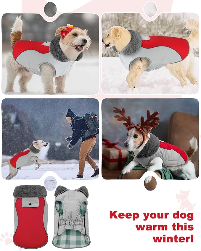 Doglay Dog Coat Waterproof Warm Dog Winter Jacket,Christmas Reflective Fleece Puppy Winter Coat with Harness Hole, Adjustable Snow Jacket for Small Medium Large Dogs