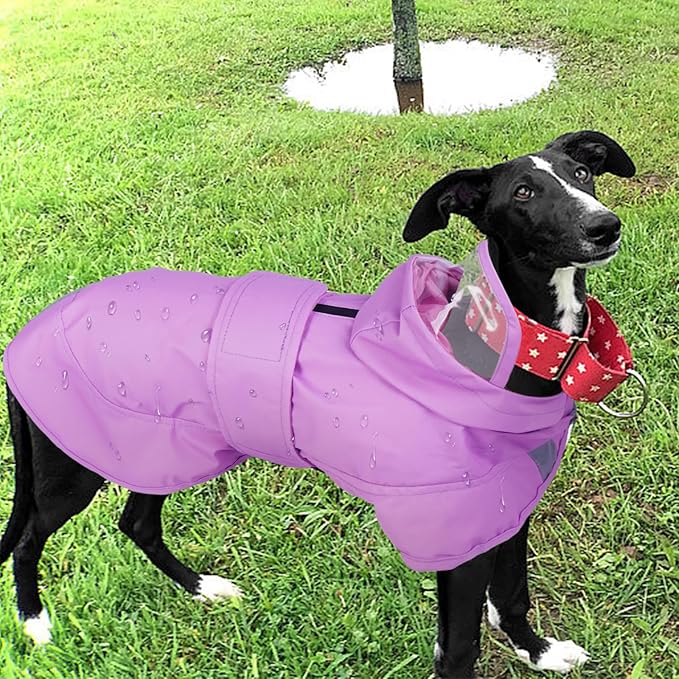 Kuoser Dog Raincoat, Waterproof Dog Rain Jacket with Clear Hooded Double Layer, Lightweight Reflective Dogs Rain Coat with Adjustable Belly Strap, Rain Coats for Extra Large Dogs Outdoor Wear,Pink 2XL