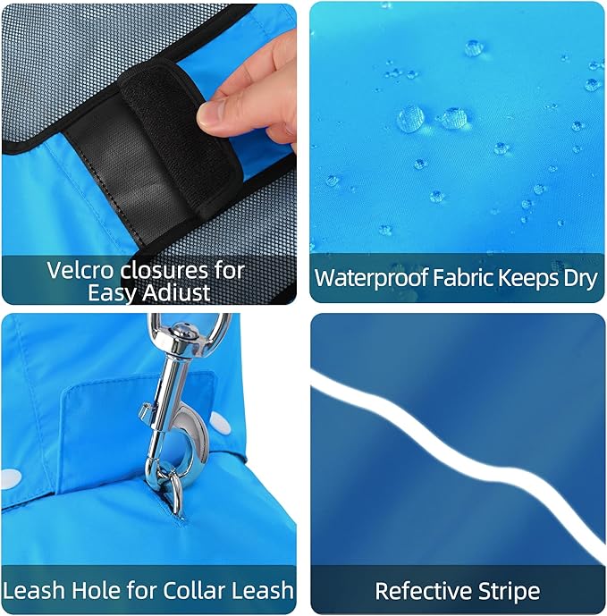 Mile High Life Dog Raincoat, Adjustable Waterproof Pet Rain Jacket, Reflective Hooded Poncho for Small Medium Large Dogs, Lightweight Breathable Pet Rain Coat (Blue,XL Chest 31"-37")