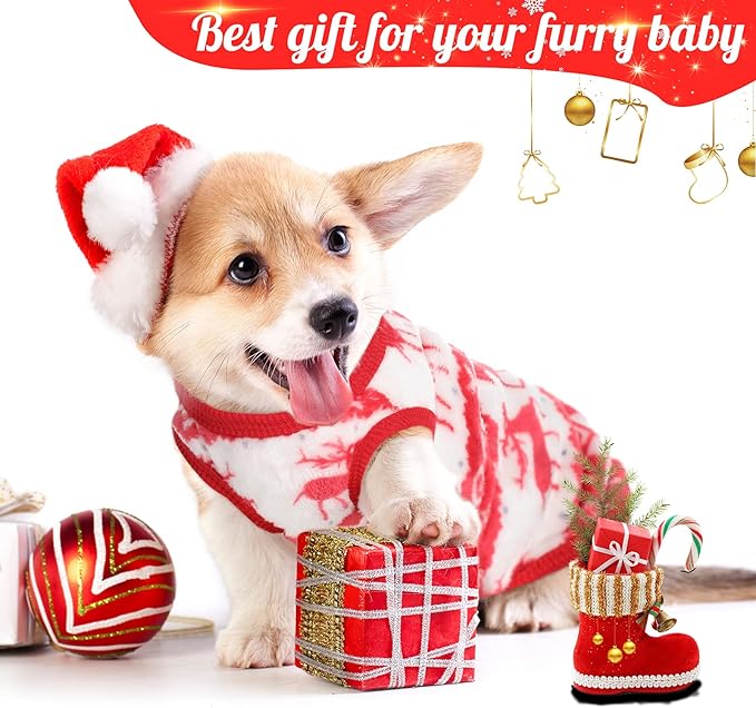 6 Pcs Puppy Clothes for Christmas Winter Warm Cute Pet Sweaters Flannel Dog Vest Paw Print Cat Clothes for Chihuahua Dachshunds Male Female Puppy(Animal Pattern,M(Body Length:11.8” Chest:15.7”))