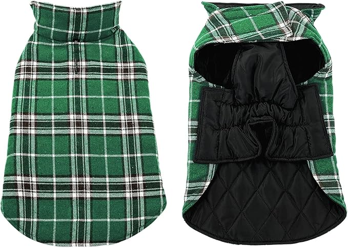 MIGOHI Dog Jackets for Winter, Reversible, Windproof, Waterproof Jackets in Plaid, Warm Vest for Medium Dogs, Green, M