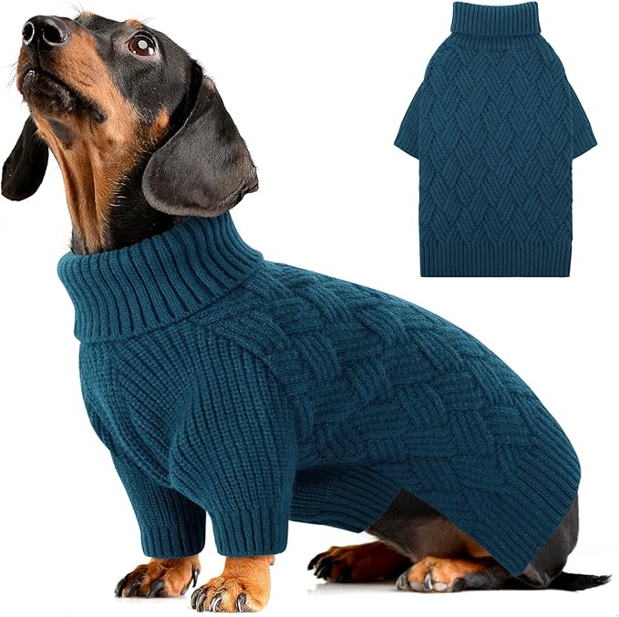 AOFITEE Small Dog Sweater, Dog Sweaters for Small Dogs Male, Thick Dogs Winter Sweatshirt Girl Boy, Pet Halloween Sweater, Classic Cable Turtleneck Holiday Knitwear for Pug Dachshund, S