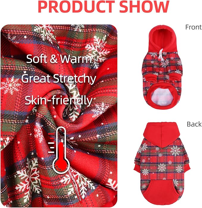 PUPTECK Fall Winter Dog Hoodie Pet Sweatshirt Soft Warm Clothes Fleece Lined with Hat for Small Medium Large Dogs, Pocket Design, Snow S