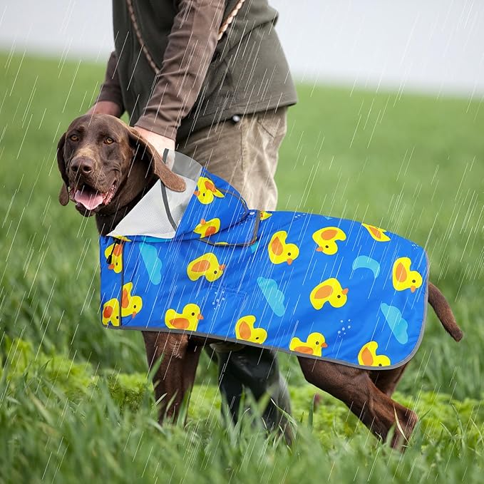 Dog Raincoat XXL - Waterproof Dog Rain Jacket, Hooded Reflective Doggy Rain Coat with Leash Hole, Foldable Pet Poncho Slicker for Large Dogs (Blue, XX-Large)