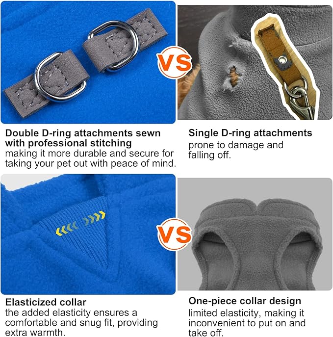 BEAUTYZOO Dog Fleece Vest Sweater Winter Jacket for Small and Medium Large Dogs with D-Ring Leash Cold Weather Coat Hoodie for XS S M Dogs Boy or Girls, Navy Blue XL