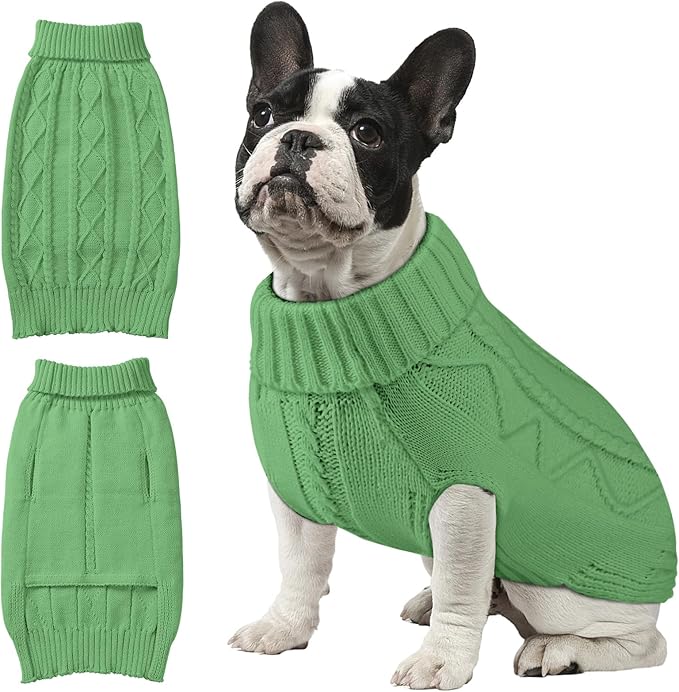 Dog Sweaters for Small Medium Large Dogs Girl, Soft Warm Turtleneck Pup Dogs Shirt, Double Knitting Collar for Outdoor Playing, Warm Dog Clothes (S,Green)